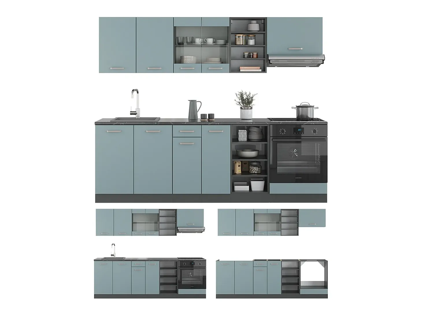 Mueble de cocina gris azulado/antracita 240x46x81.6 r-line