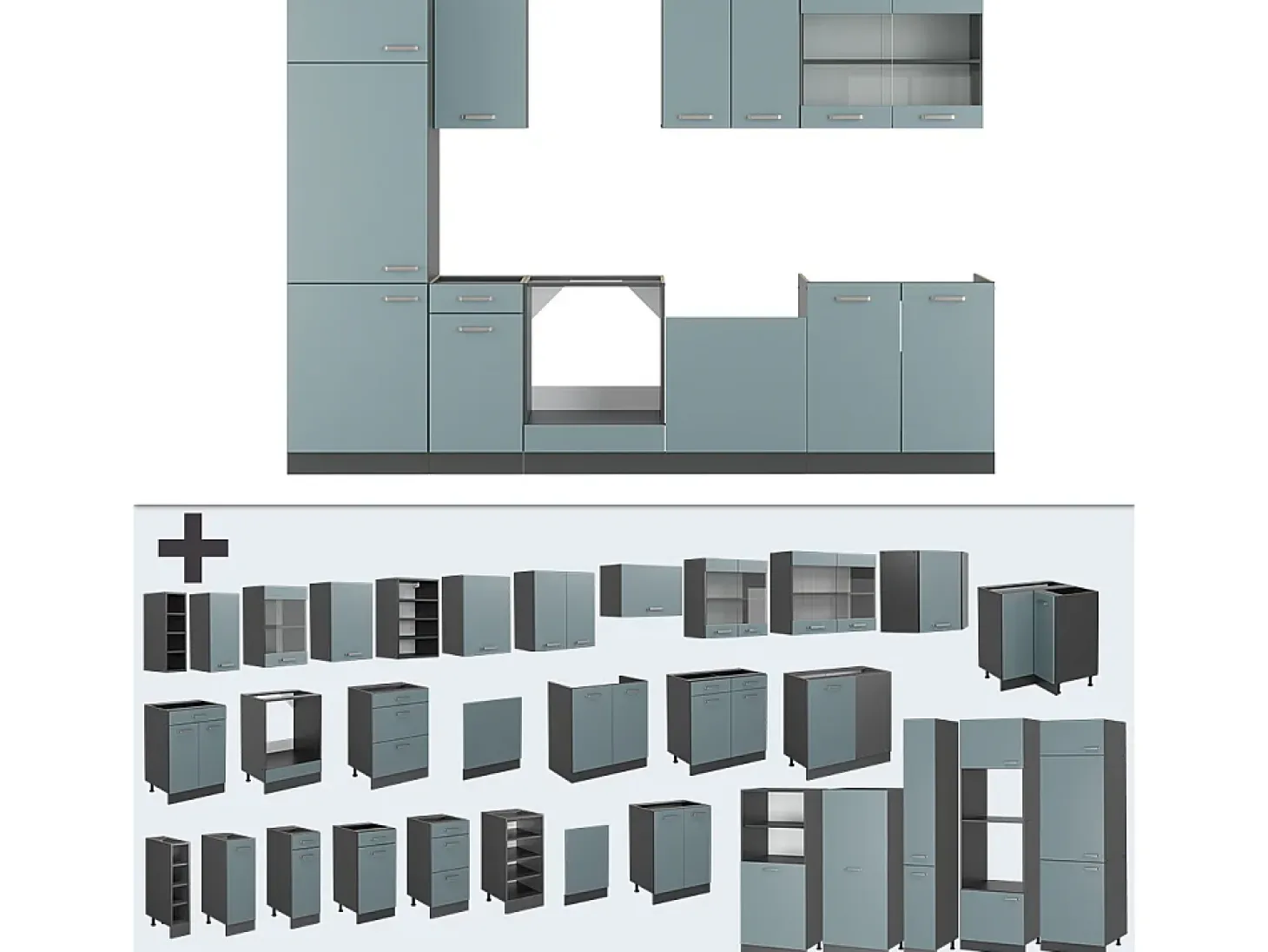 Mueble de cocina gris azulado/antracita 300x46x81.6 r-line