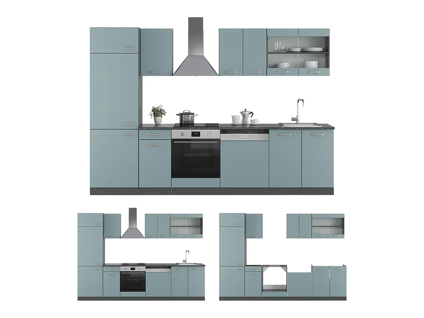Mueble de cocina gris azulado/antracita 300x46x81.6 r-line