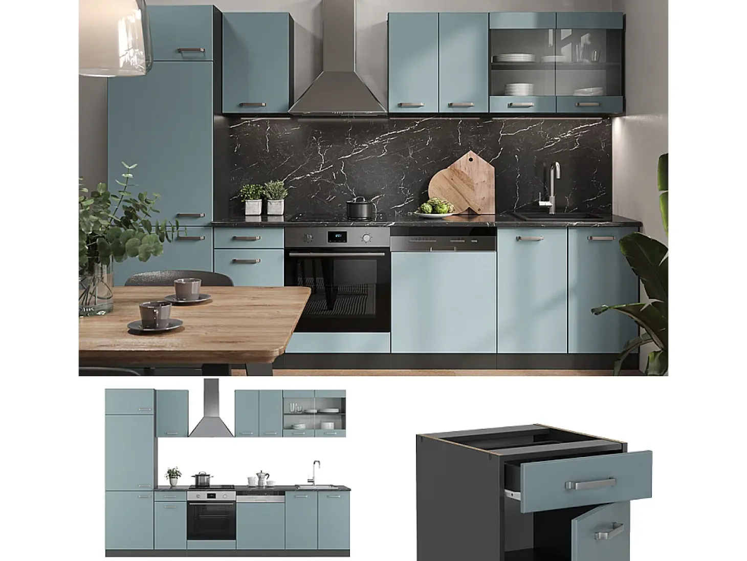 Mueble de cocina gris azulado/antracita 300x46x81.6 r-line