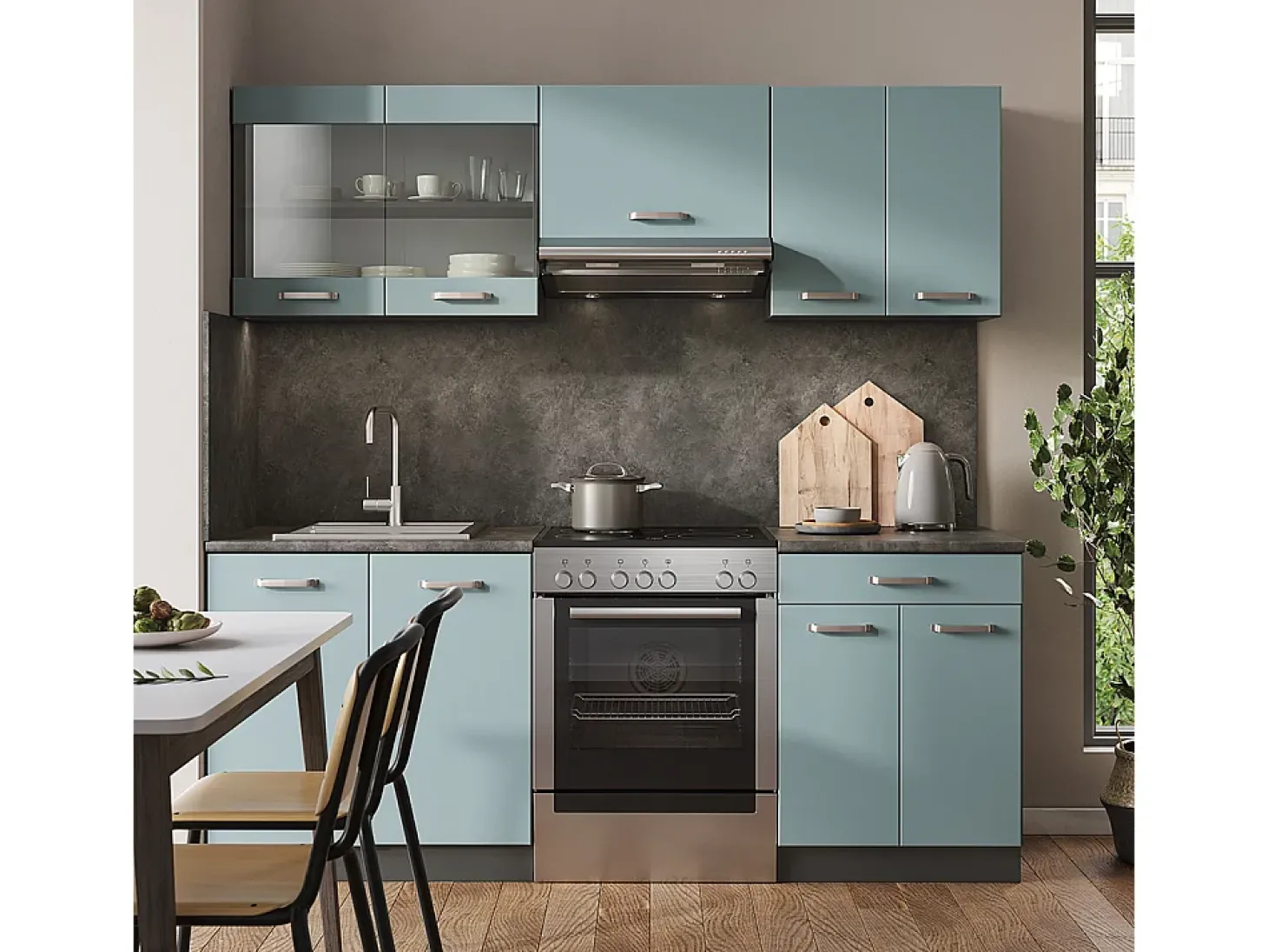 Mueble de cocina gris azulado/antracita 200x60x81.6 r-line