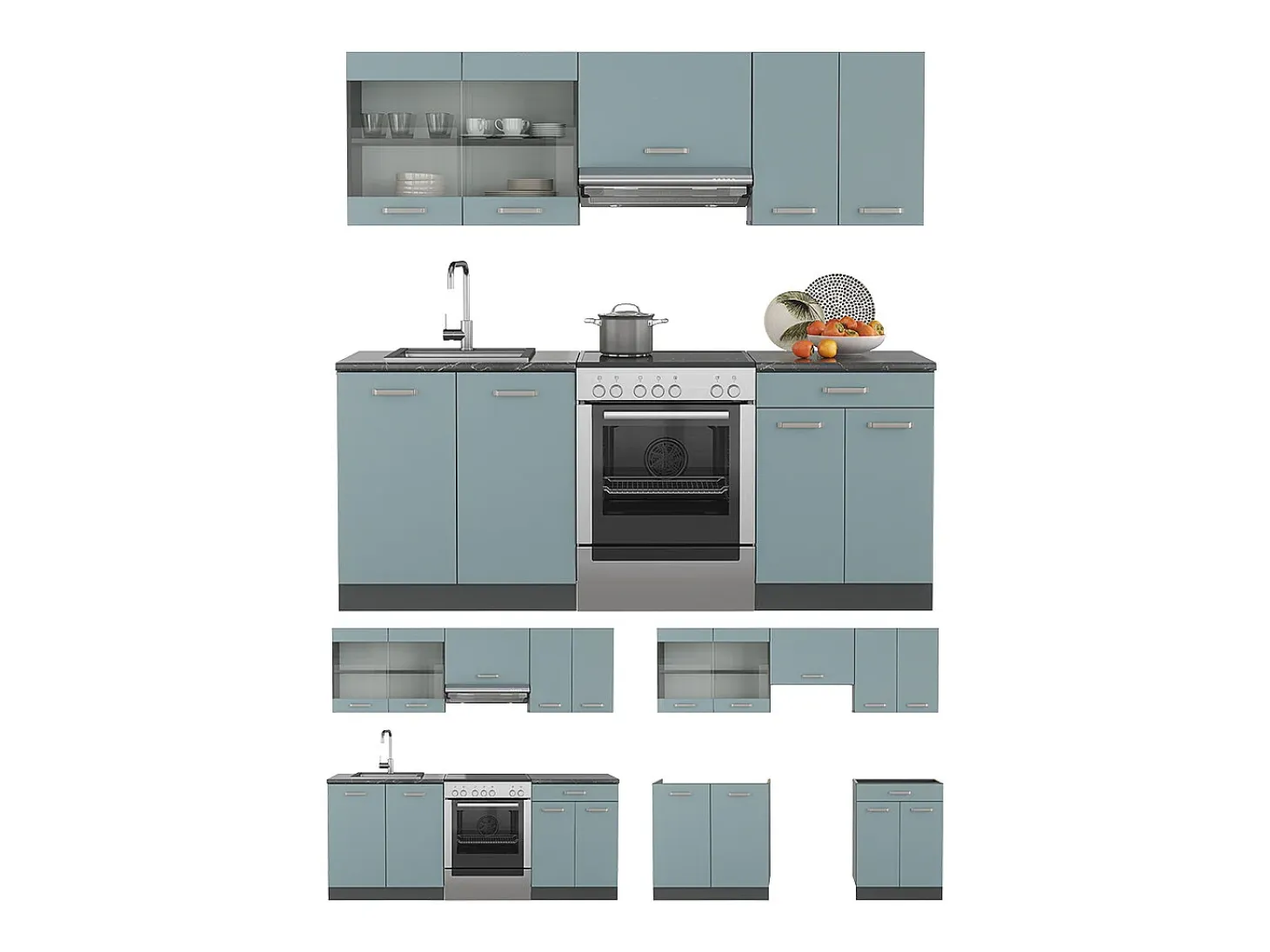 Mueble de cocina gris azulado/antracita 200x60x81.6 r-line