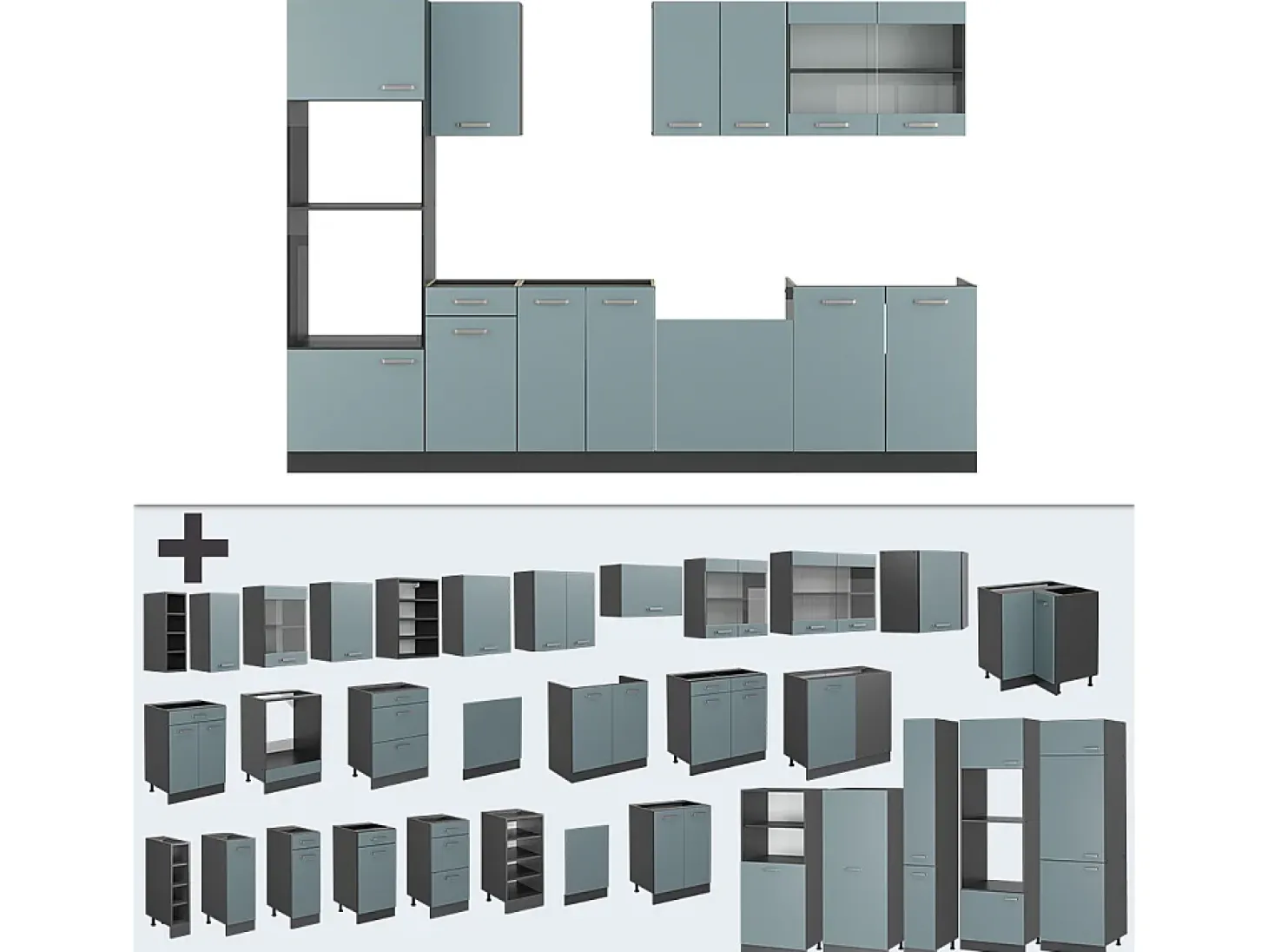 Mueble de cocina gris azulado/antracita 300x60x81.6 r-line