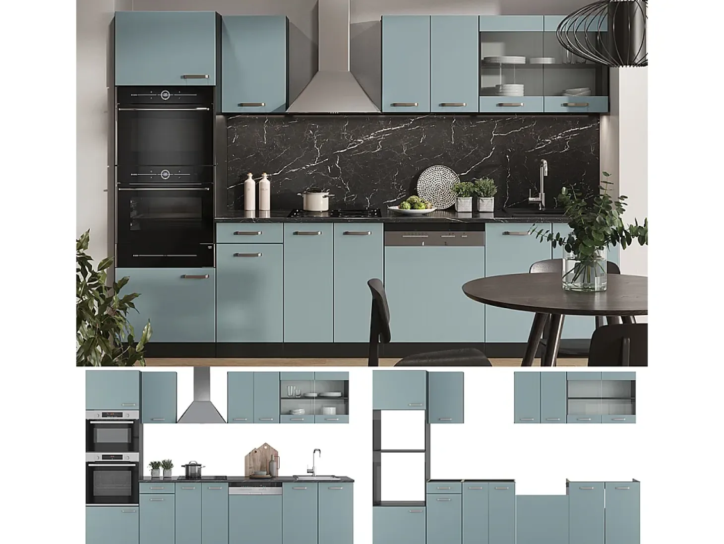 Mueble de cocina gris azulado/antracita 300x60x81.6 r-line