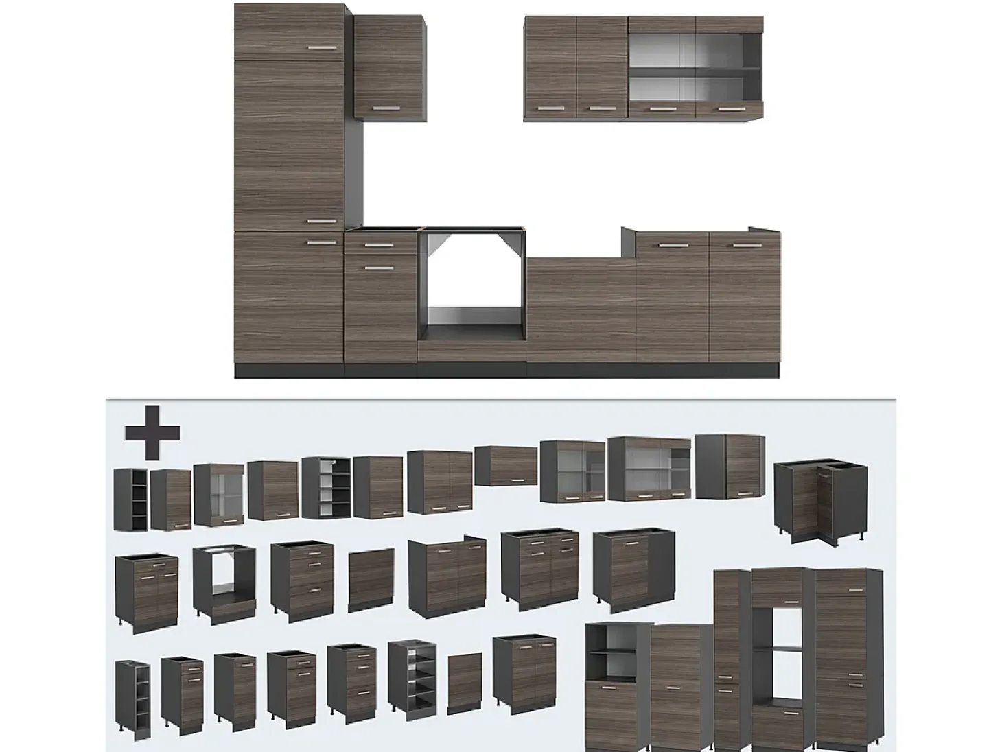 Mueble de cocina gris noble/antracita 300x60x81.6 r-line
