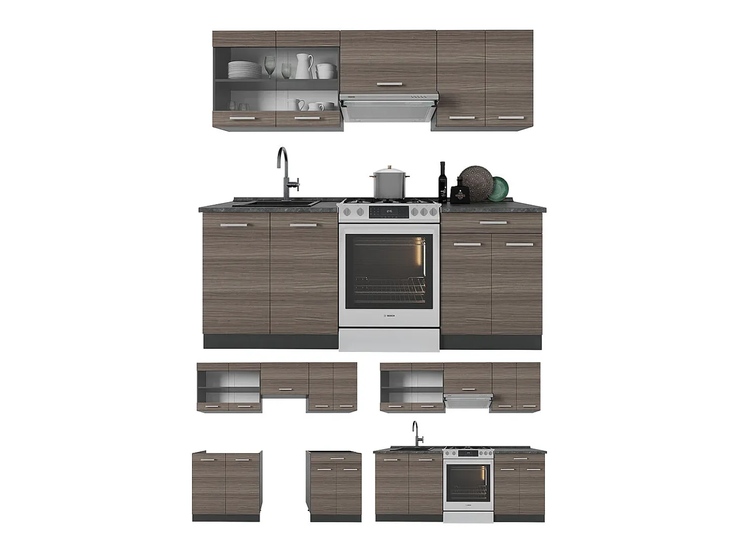 Mueble de cocina gris noble/antracita 200x60x81.6 r-line
