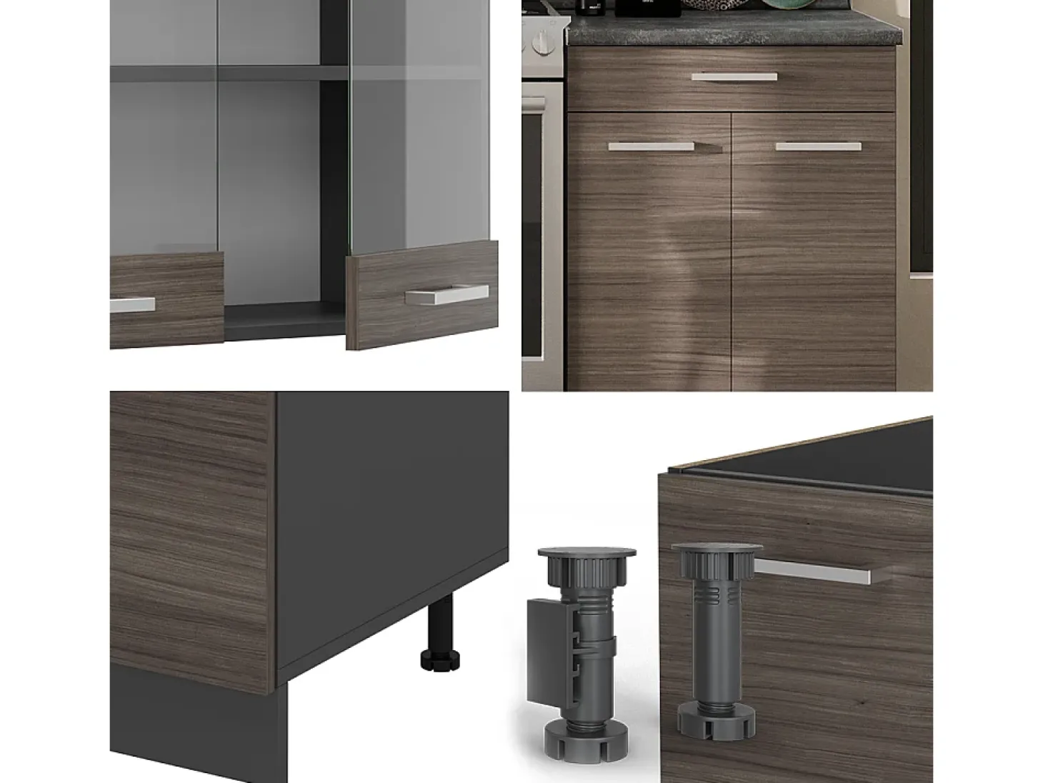 Mueble de cocina gris noble/antracita 200x60x81.6 r-line