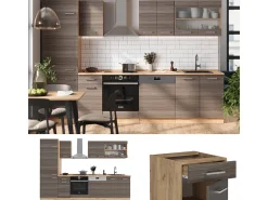 Mueble de cocina gris noble/roble dorado 300x46x81.6 r-line