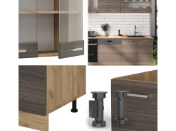 Mueble de cocina gris noble/roble dorado 300x46x81.6 r-line