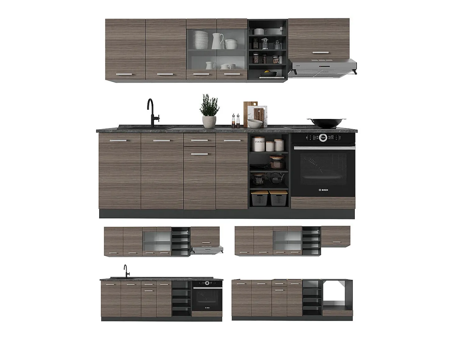 Mueble de cocina gris noble/antracita 240x60x81.6 r-line