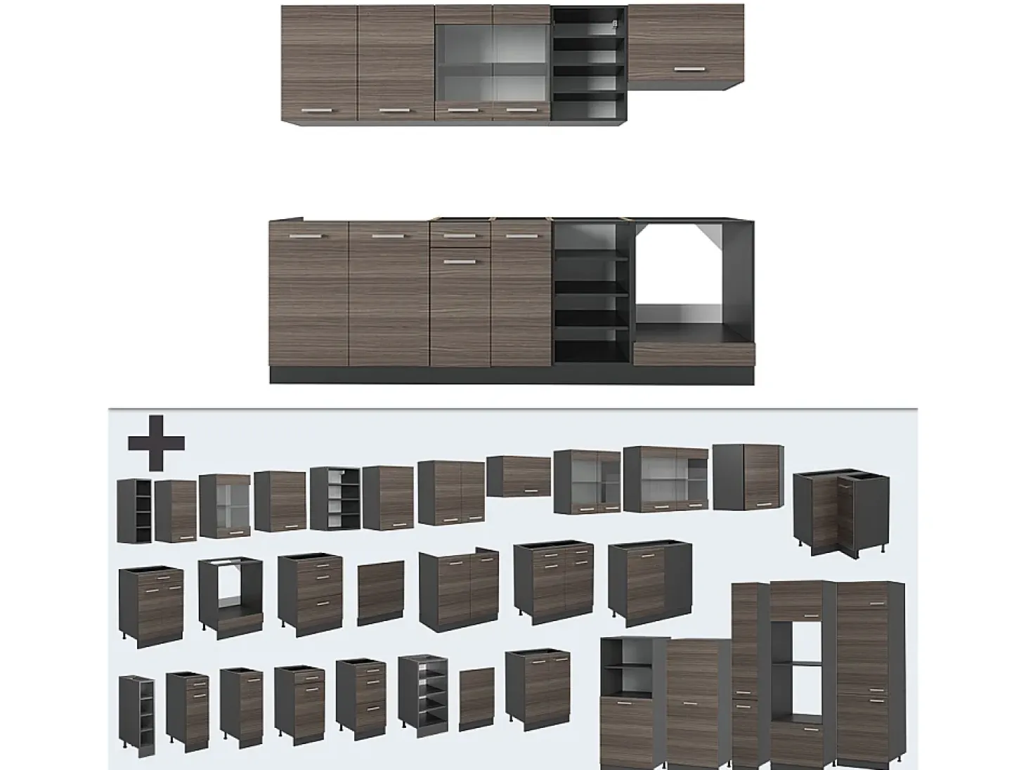 Mueble de cocina gris noble/antracita 240x60x81.6 r-line