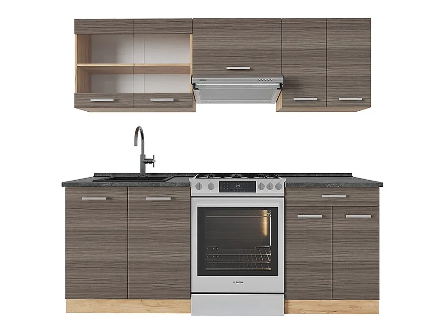 Mueble de cocina gris noble/roble dorado 200x60x81.6 r-line
