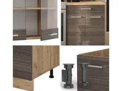 Mueble de cocina gris noble/roble dorado 200x60x81.6 r-line