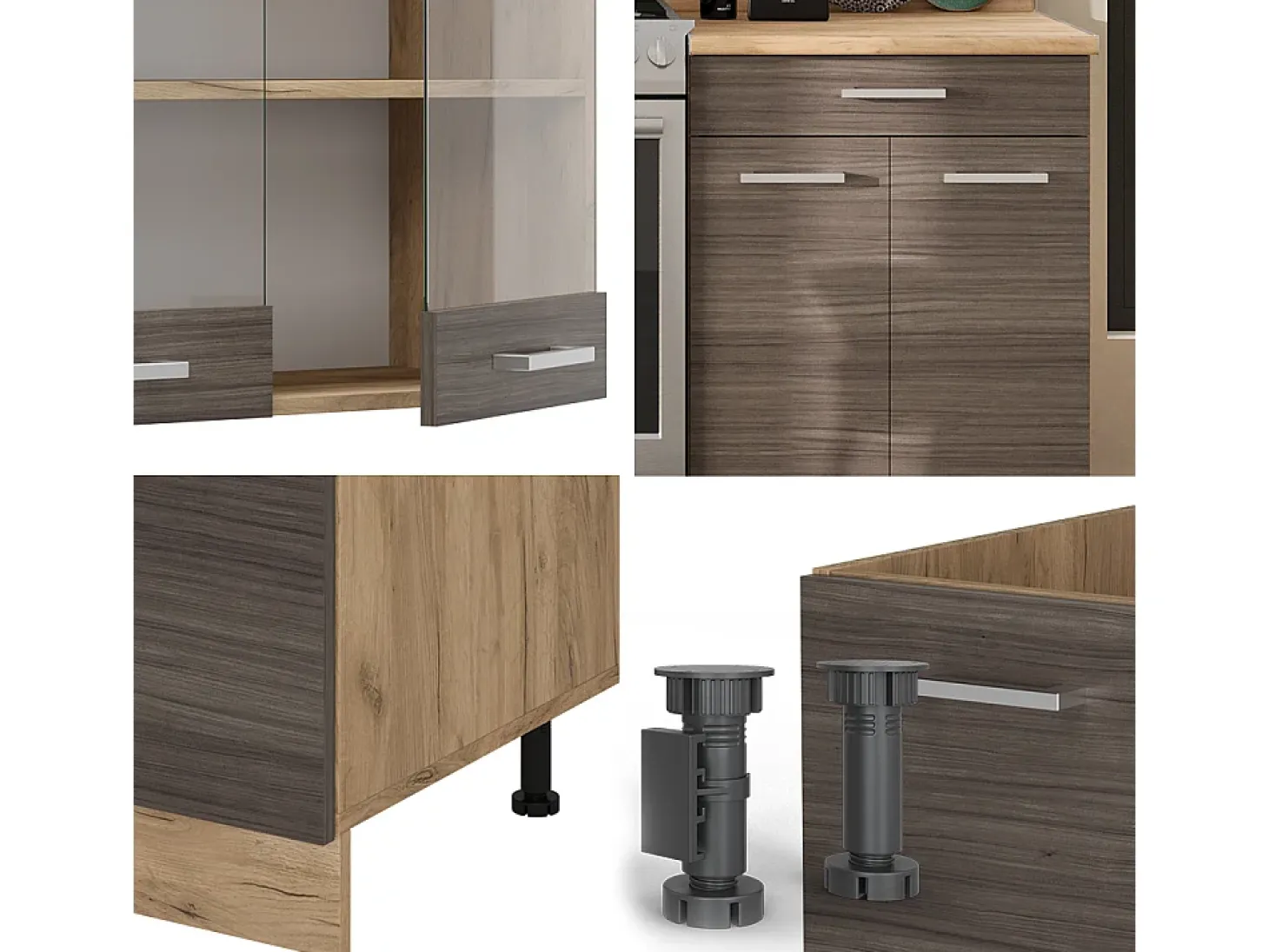 Mueble de cocina gris noble/roble dorado 200x60x81.6 r-line