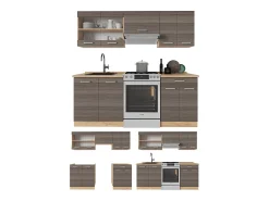 Mueble de cocina gris noble/roble dorado 200x60x81.6 r-line