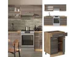 Mueble de cocina gris noble/roble dorado 200x60x81.6 r-line