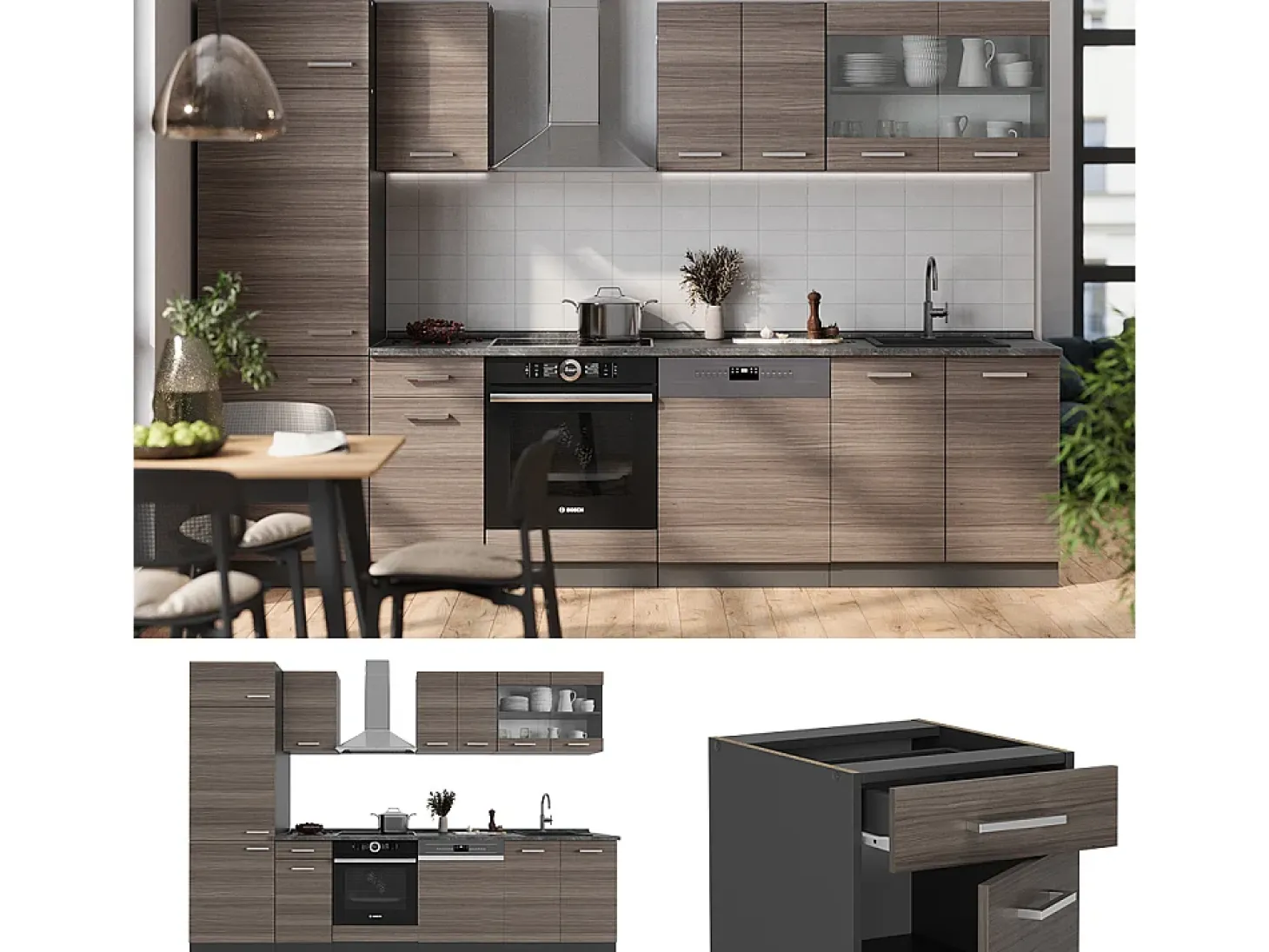 Mueble de cocina gris noble/antracita 300x46x81.6 r-line