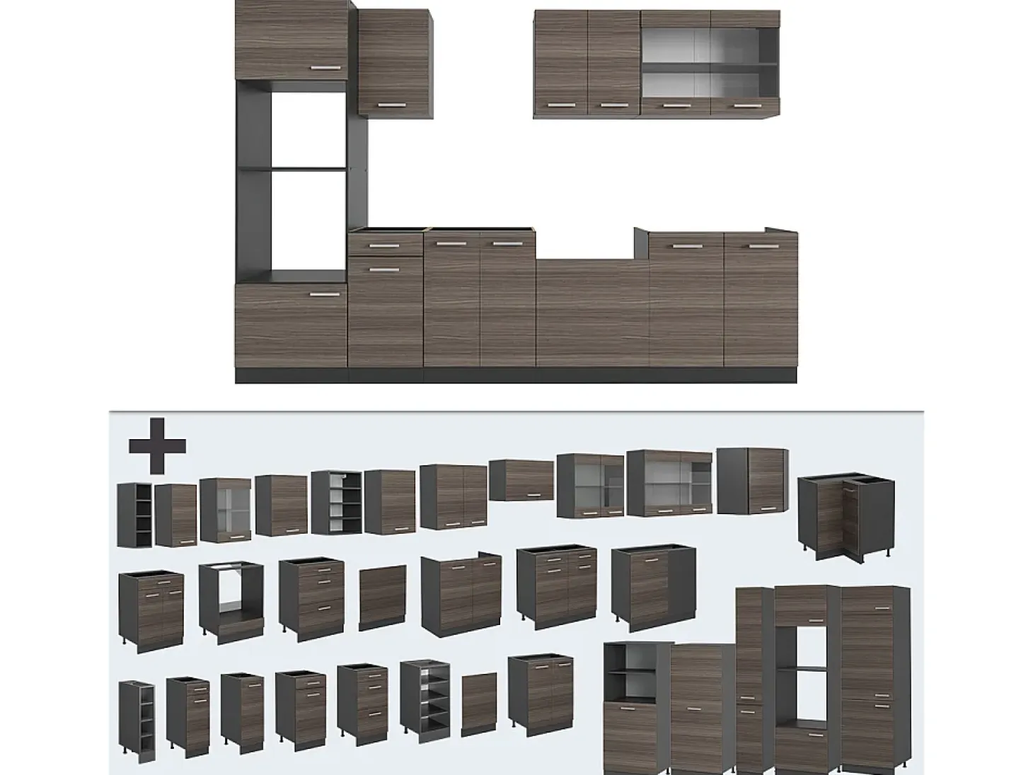 Mueble de cocina gris noble/antracita 300x60x81.6 r-line