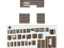 Mueble de cocina gris noble/roble dorado 200x60x81.6 r-line