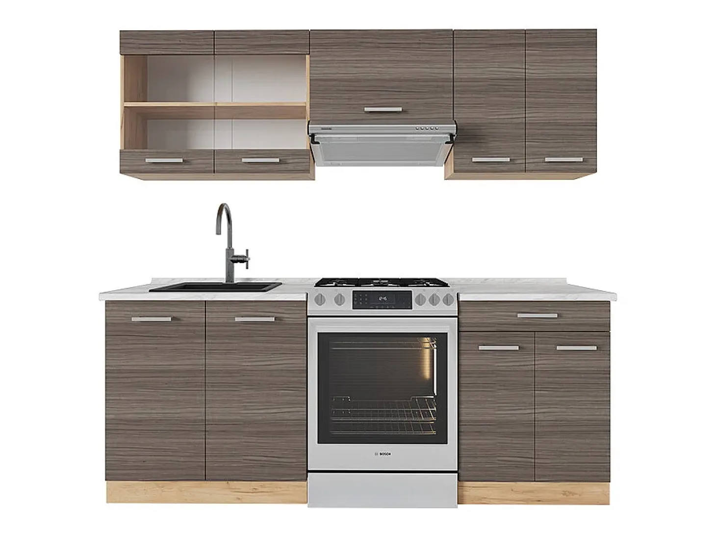 Mueble de cocina gris noble/roble dorado 200x60x81.6 r-line