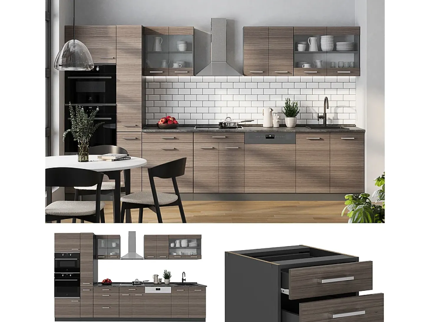 Mueble de cocina gris noble/antracita 350x46x81.6 r-line