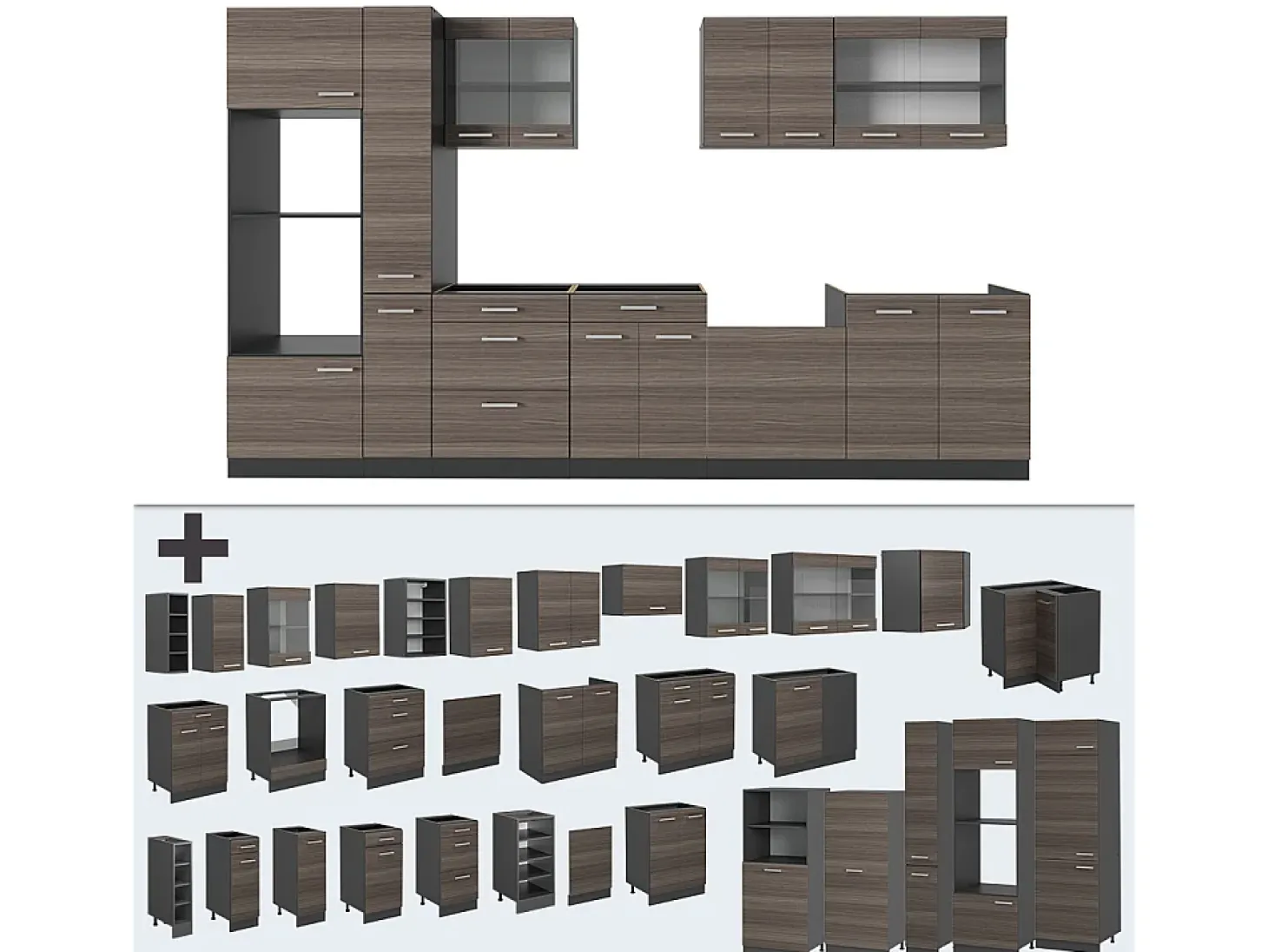 Mueble de cocina gris noble/antracita 350x46x81.6 r-line