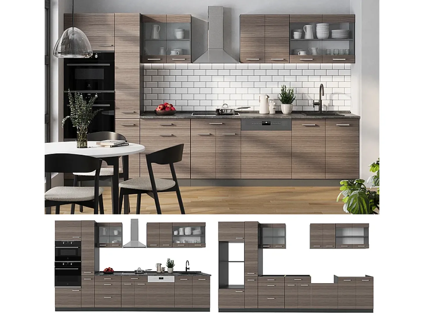 Mueble de cocina gris noble/antracita 350x46x81.6 r-line