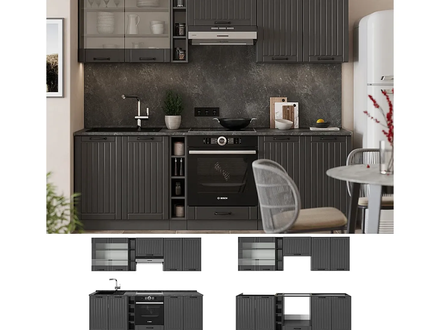 Mueble de cocina gris oscuro 235x46x81.6 fame-line