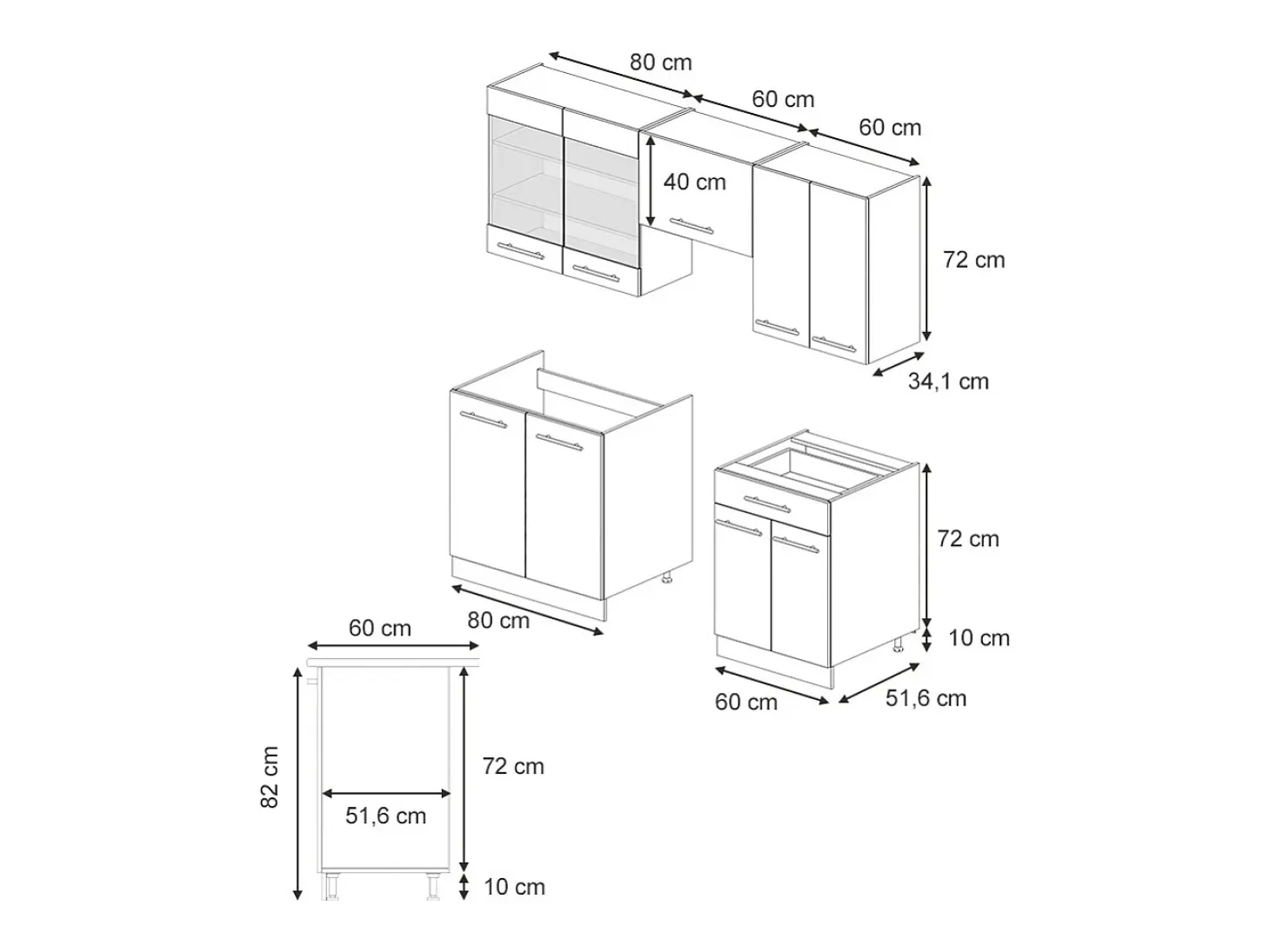 Mueble de cocina gris oscuro 200x60x81.6 fame-line