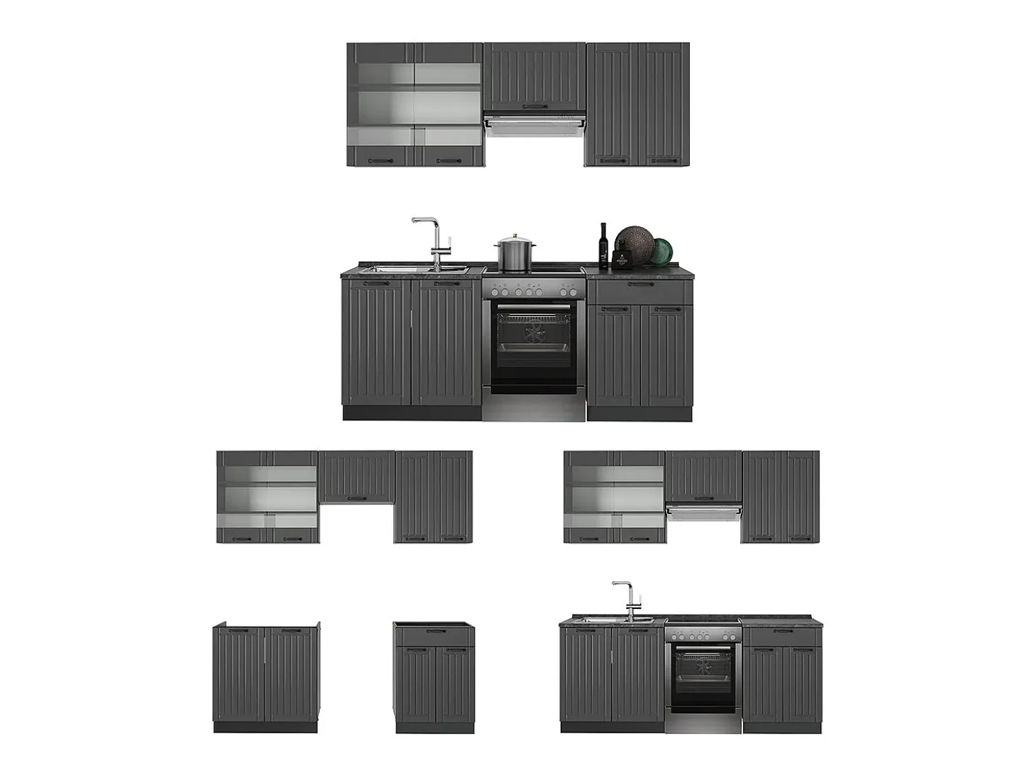 Mueble de cocina gris oscuro 200x60x81.6 fame-line