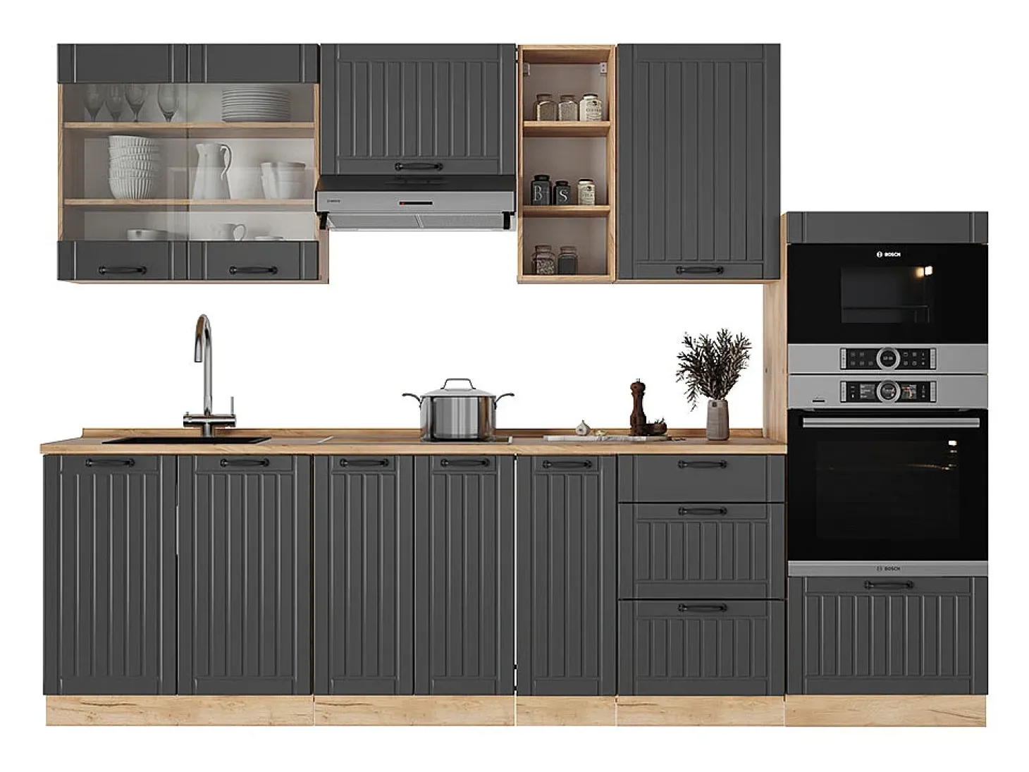Mueble de cocina gris oscuro 280x60x81.6 fame-line