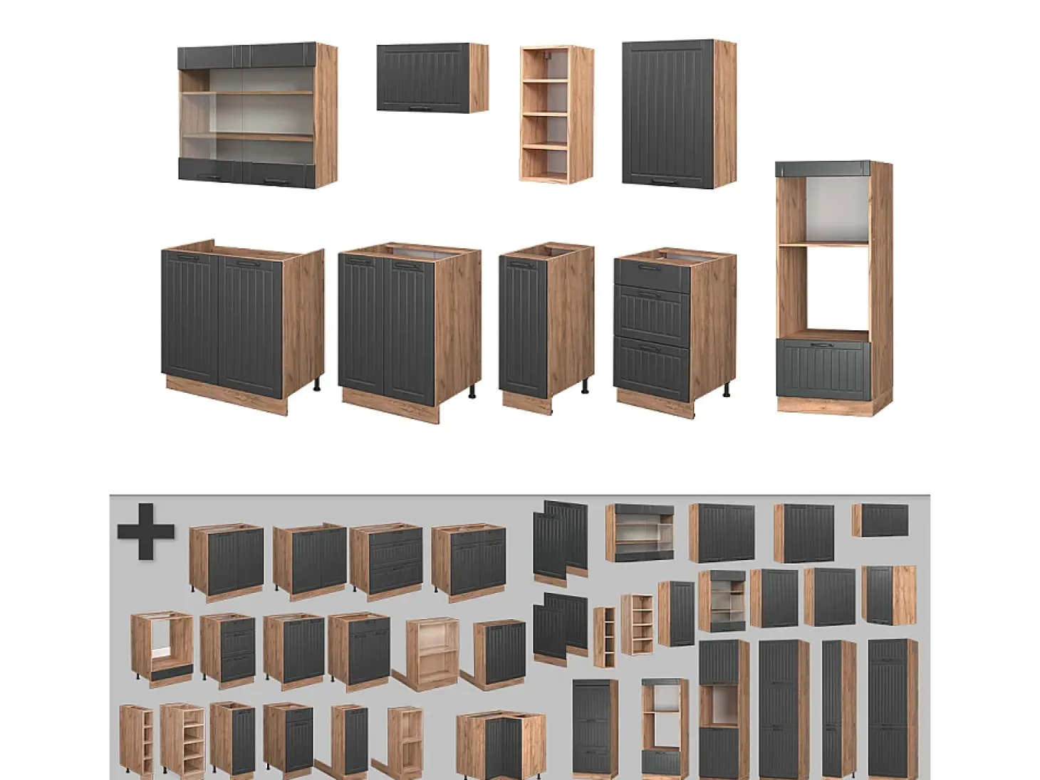 Mueble de cocina gris oscuro 280x60x81.6 fame-line