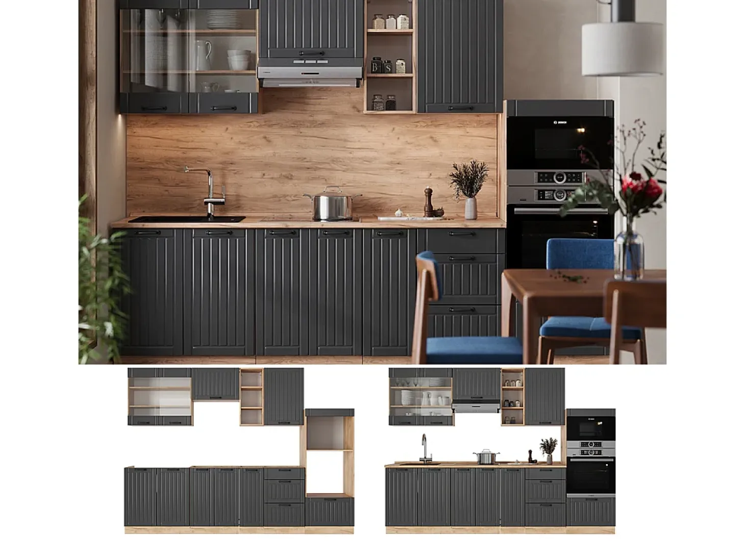 Mueble de cocina gris oscuro 280x60x81.6 fame-line