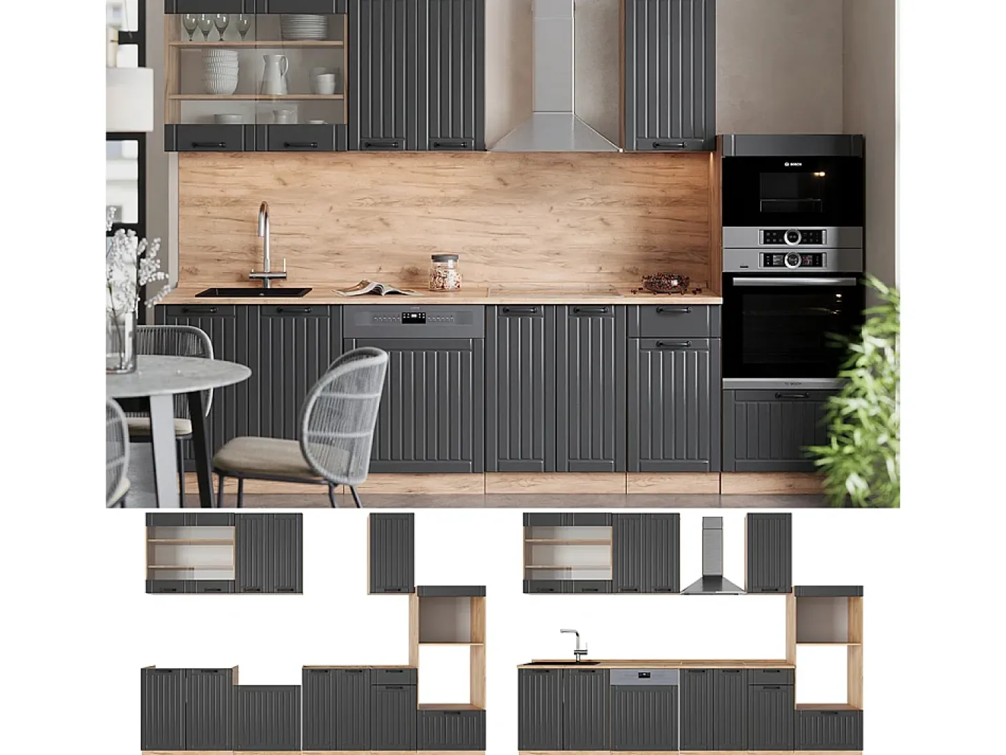 Mueble de cocina gris oscuro 300x46x81.6 fame-line