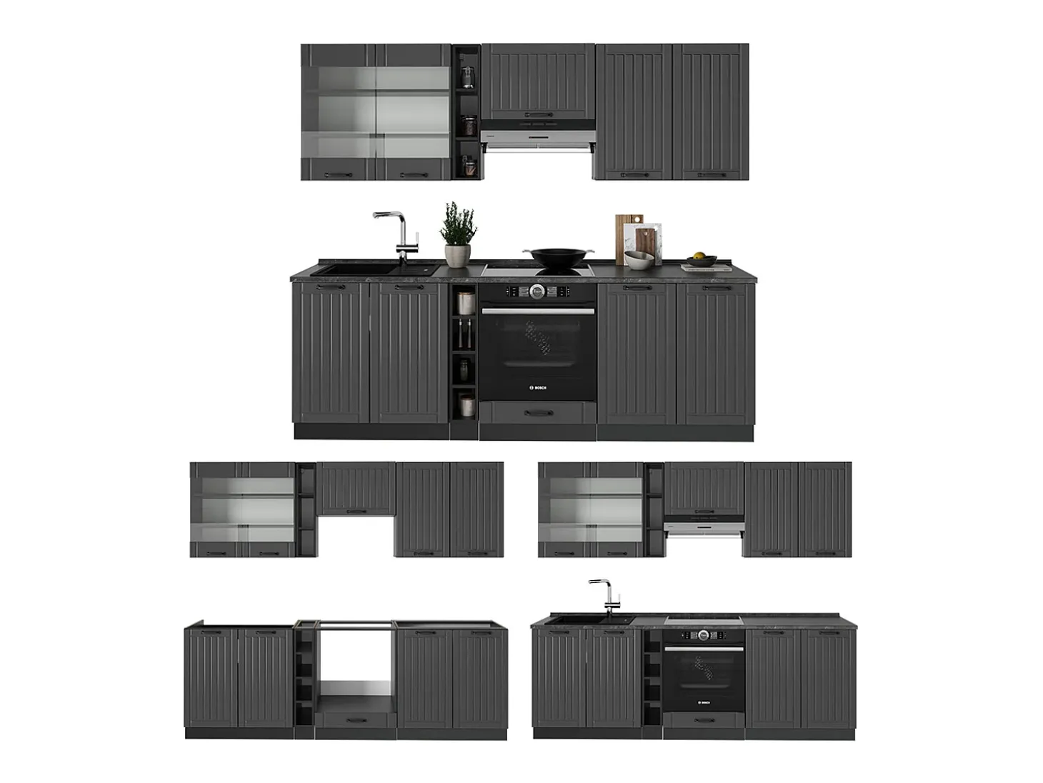 Mueble de cocina gris oscuro 235x60x81.6 fame-line