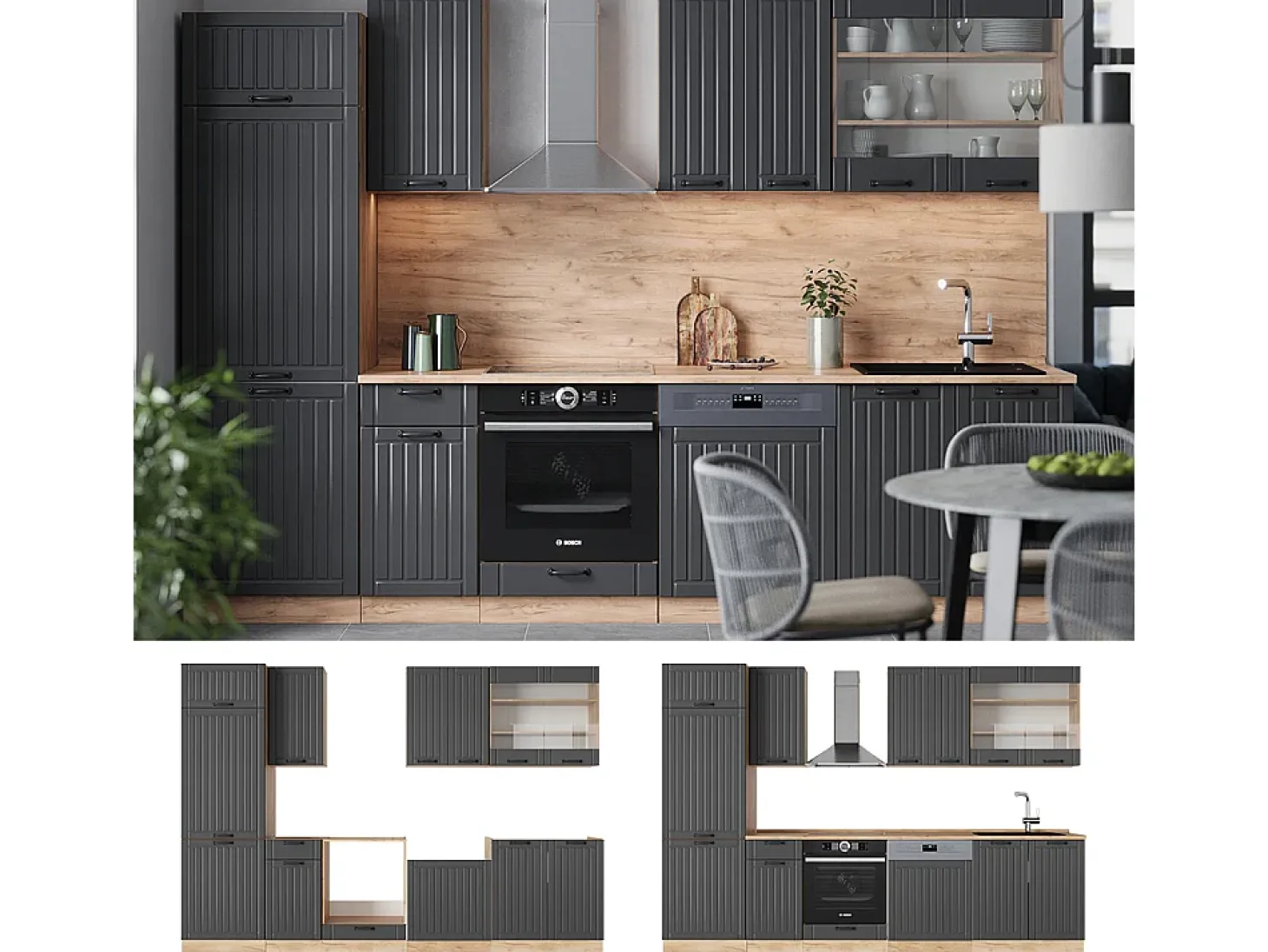 Mueble de cocina gris oscuro 300x46x81.6 fame-line