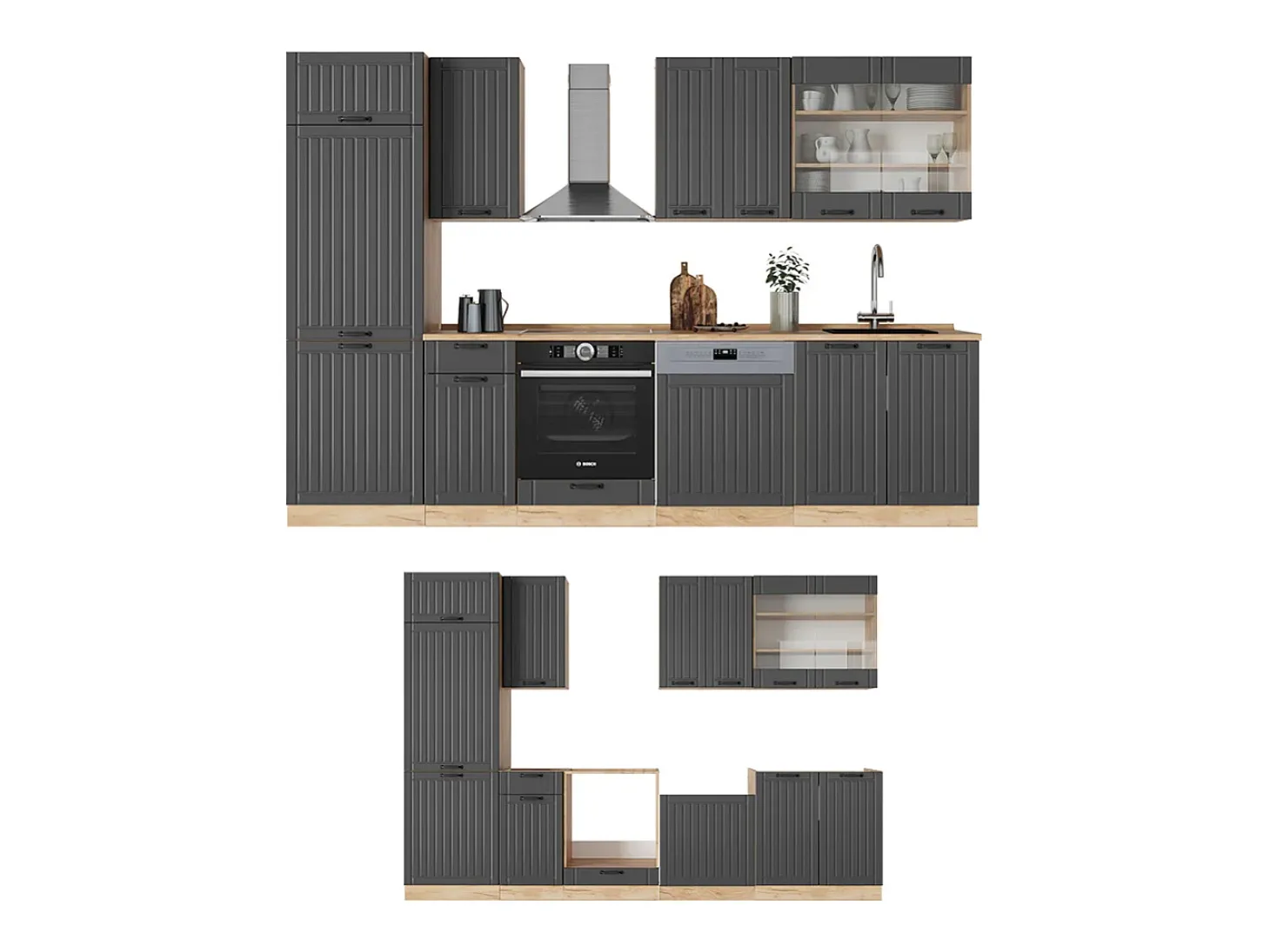 Mueble de cocina gris oscuro 300x46x81.6 fame-line