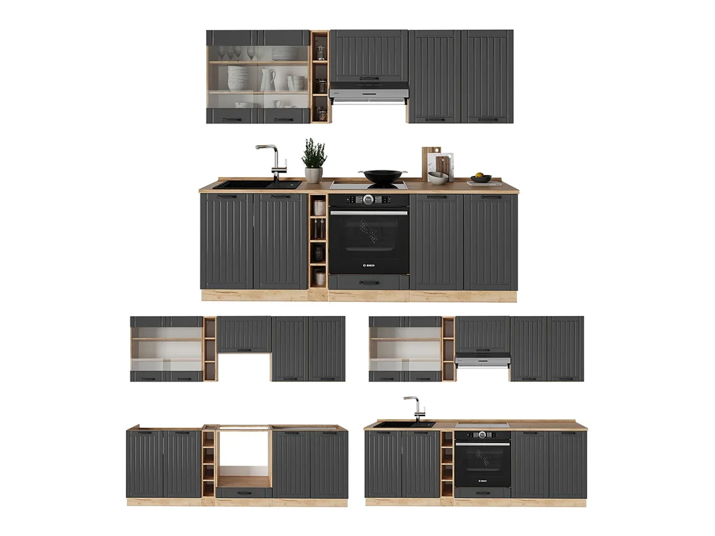 Mueble de cocina gris oscuro 235x60x81.6 fame-line