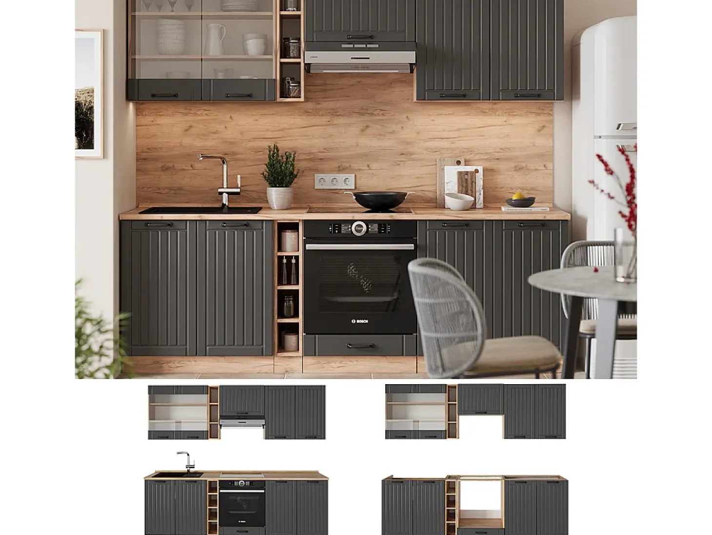 Mueble de cocina gris oscuro 235x60x81.6 fame-line