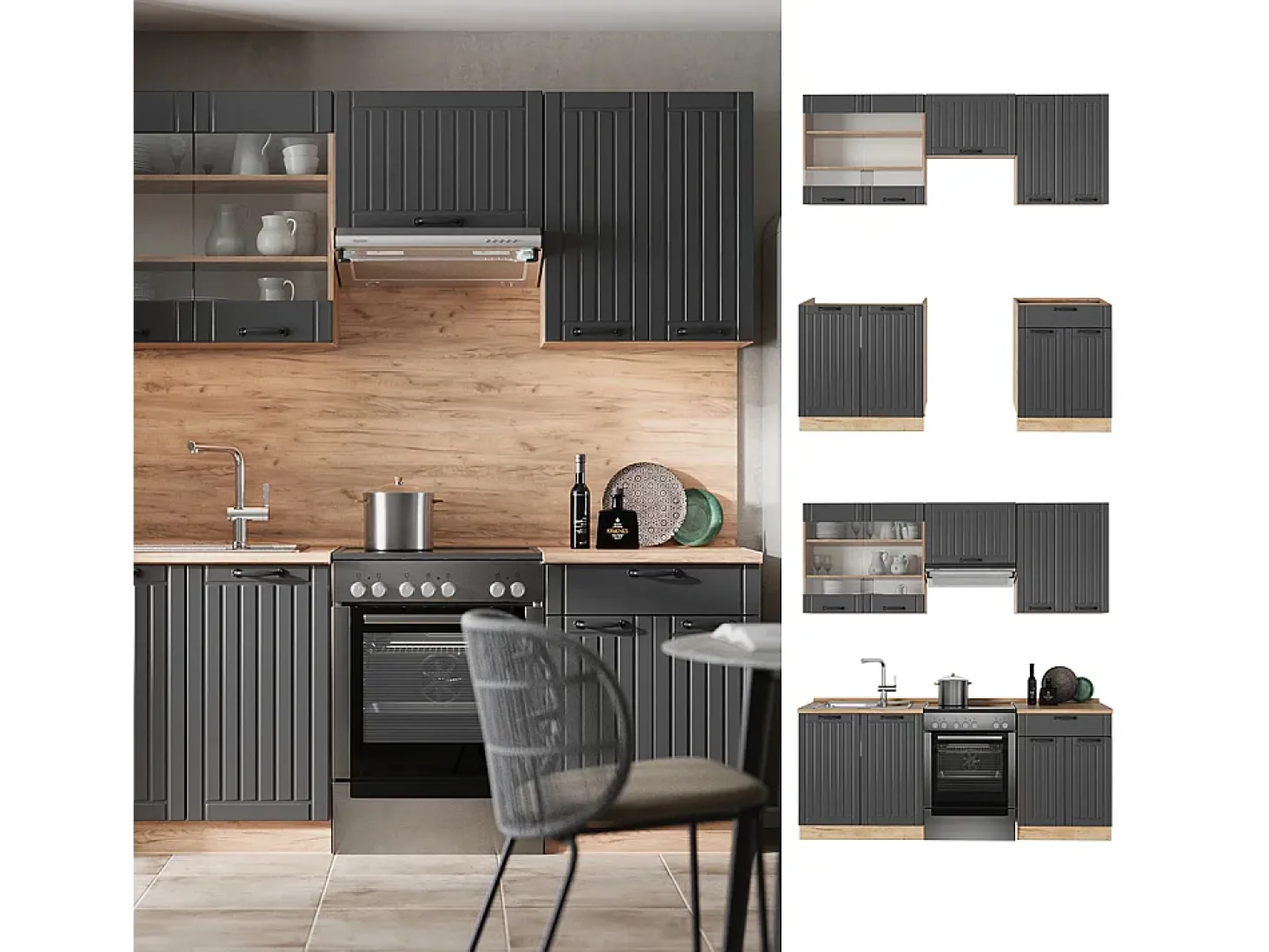 Mueble de cocina gris oscuro 200x60x81.6 fame-line