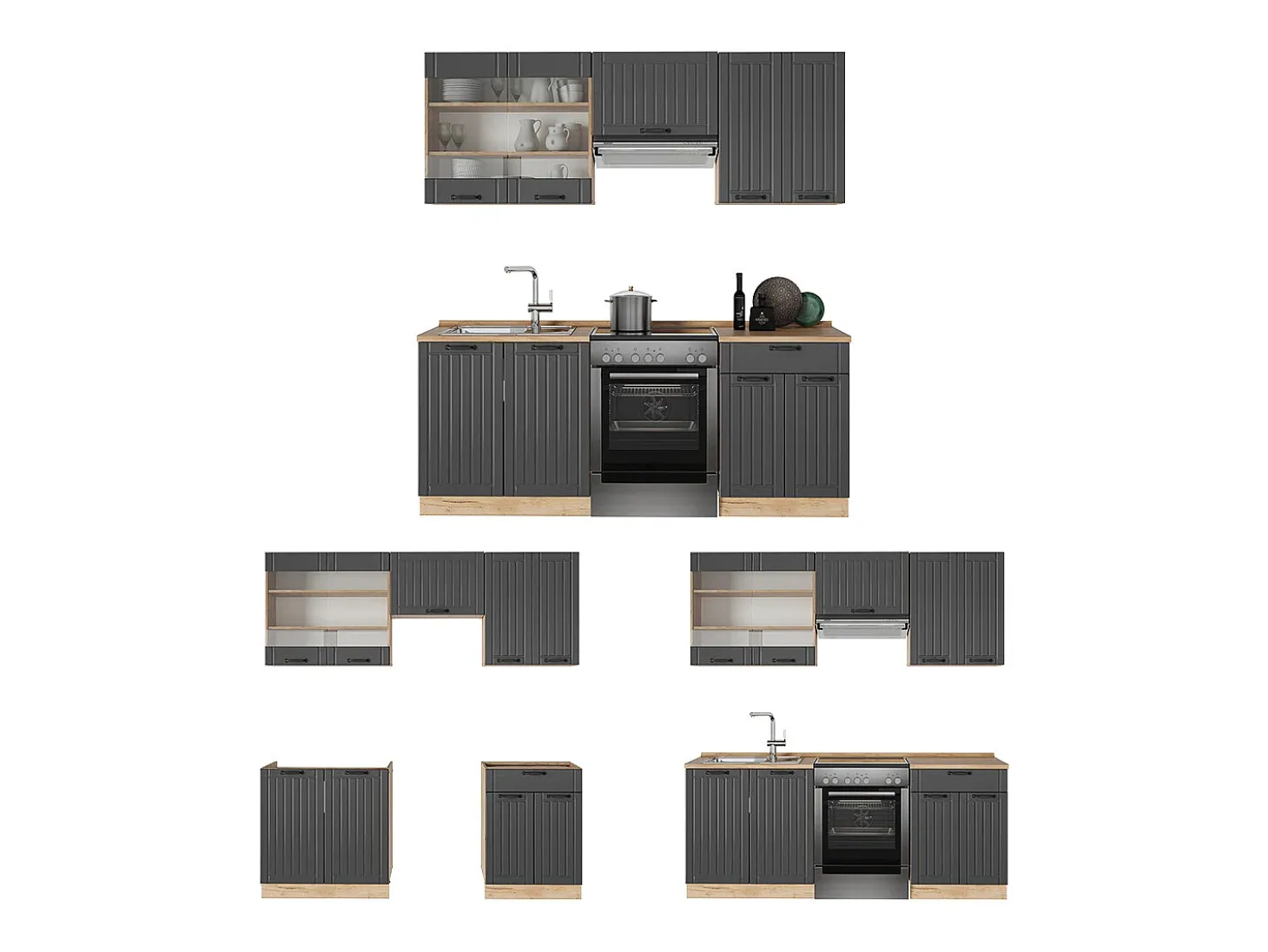 Mueble de cocina gris oscuro 200x60x81.6 fame-line