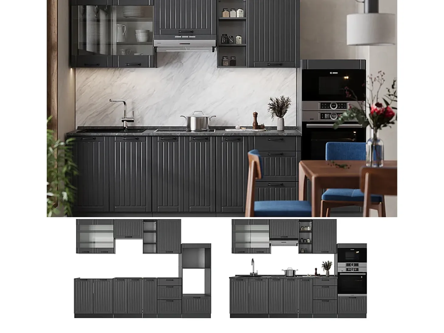 Mueble de cocina gris oscuro 280x46x81.6 fame-line