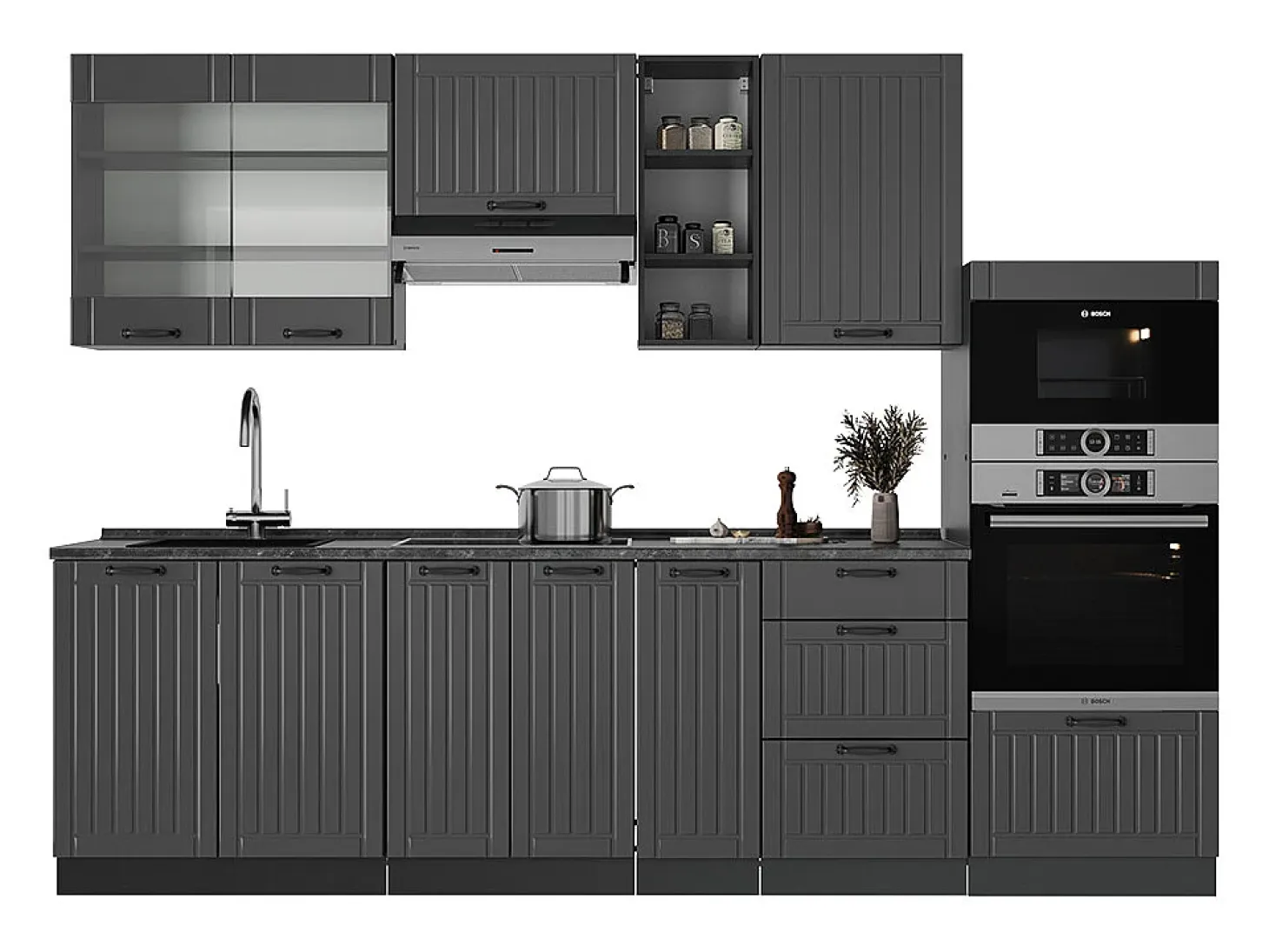 Mueble de cocina gris oscuro 280x46x81.6 fame-line