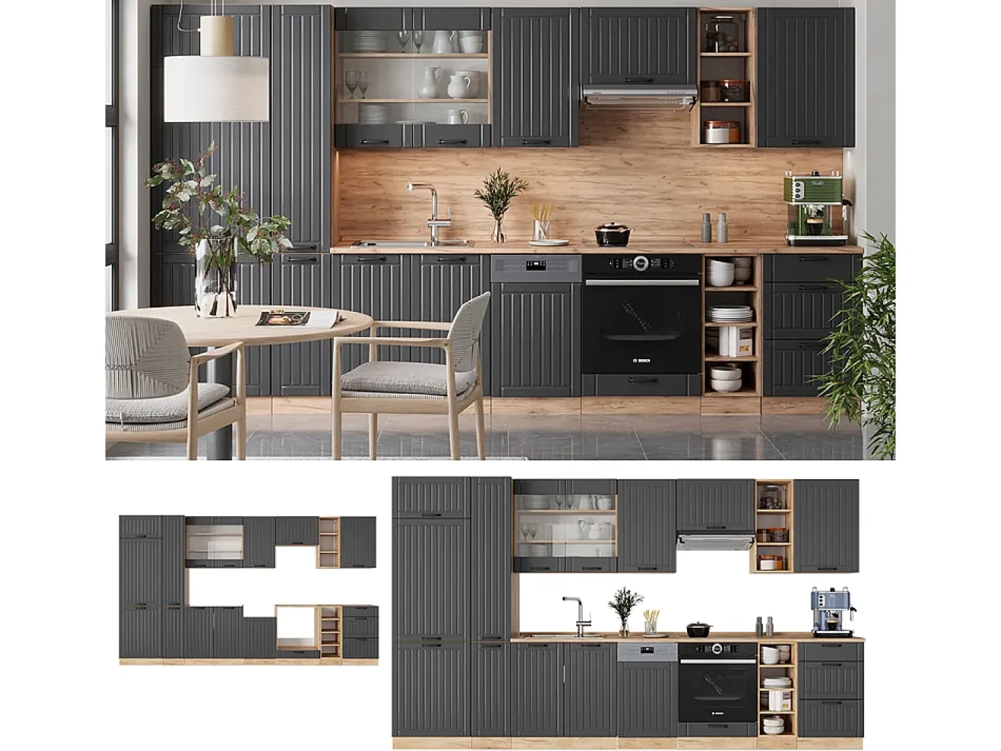 Mueble de cocina gris oscuro 355x60x81.6 fame-line