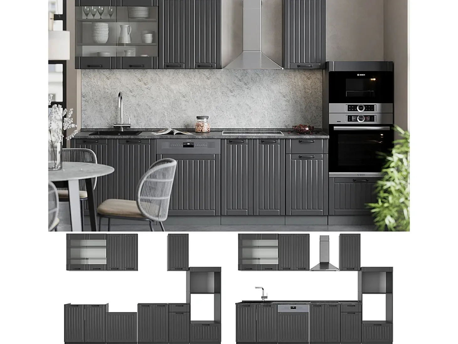 Mueble de cocina gris oscuro 300x60x81.6 fame-line