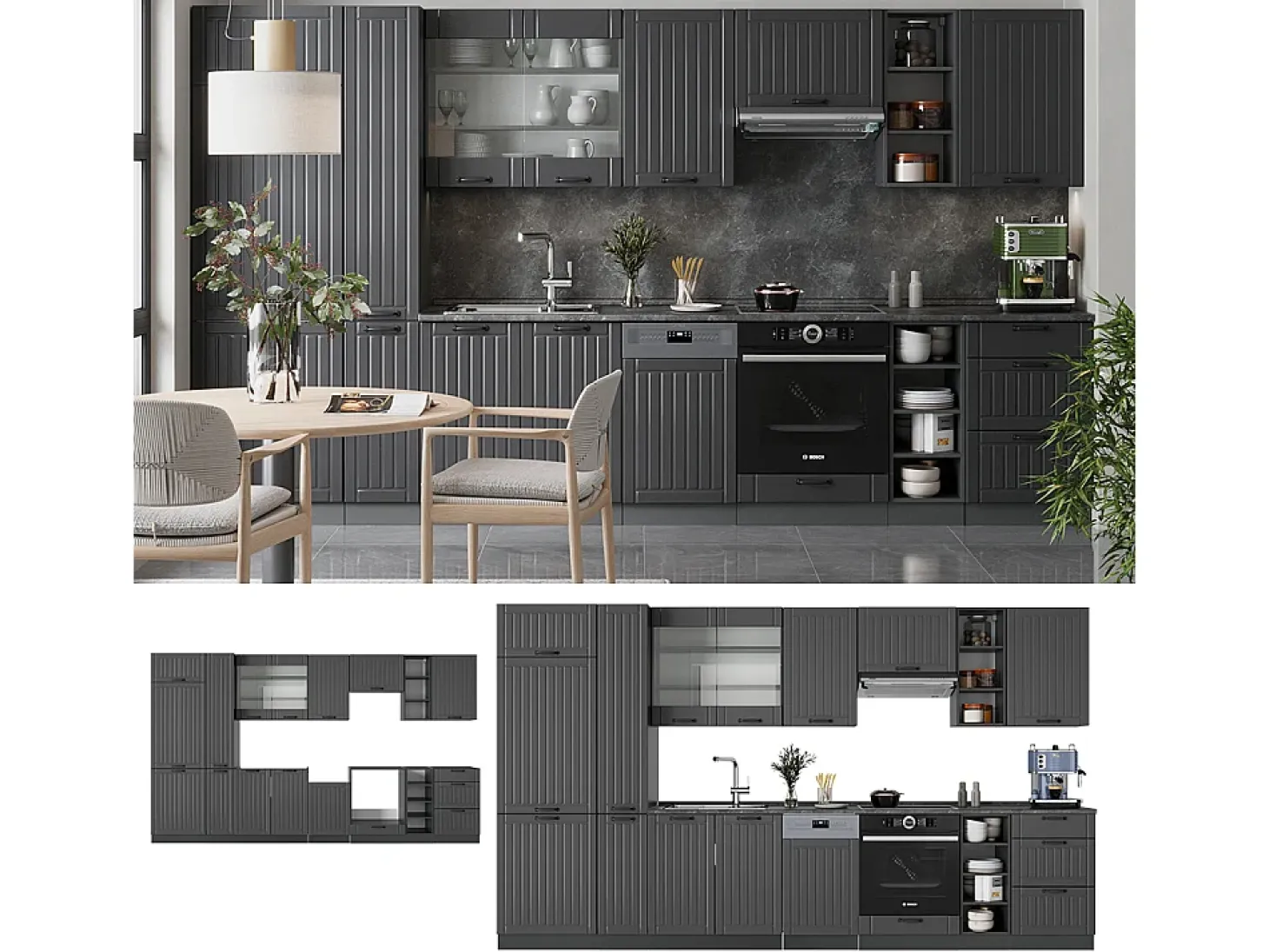 Mueble de cocina gris oscuro 355x46x81.6 fame-line