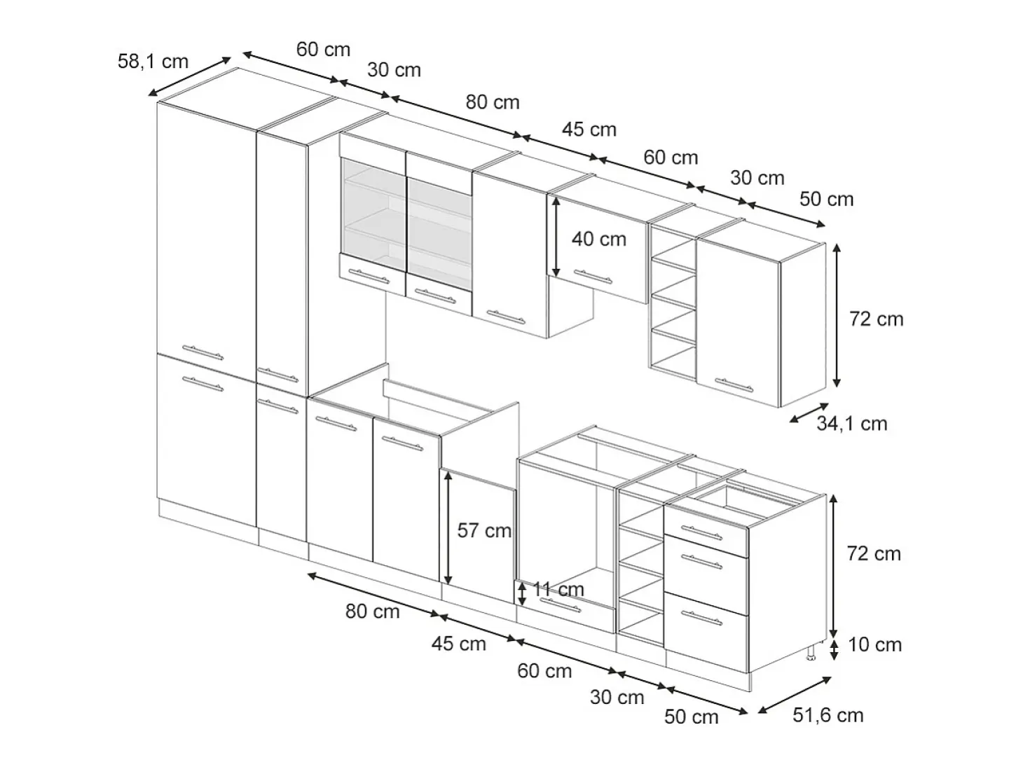 Mueble de cocina gris oscuro 355x46x81.6 fame-line