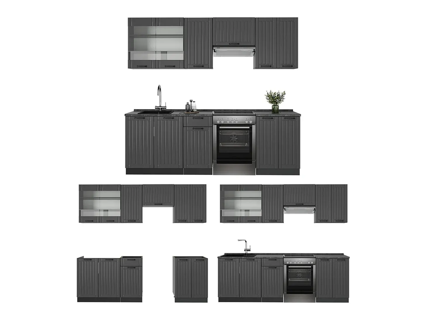 Mueble de cocina gris oscuro 240x60x81.6 fame-line