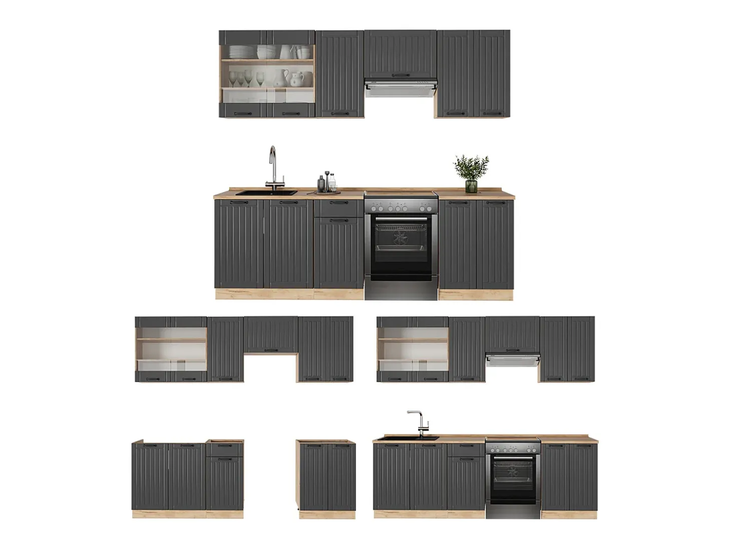 Mueble de cocina gris oscuro 240x46x81.6 fame-line
