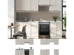 Mueble de cocina gris/beige/blanco 240x60x81.6 fame-line